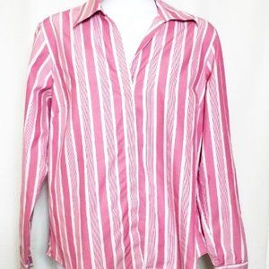 Lands' End Pink White Stripe Blouse Petite